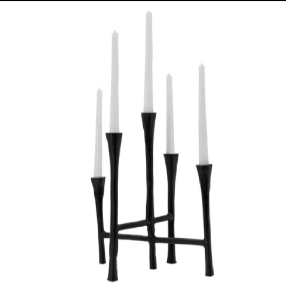 Black Metal Five-Arm Candle Holder - Modern Home Accent